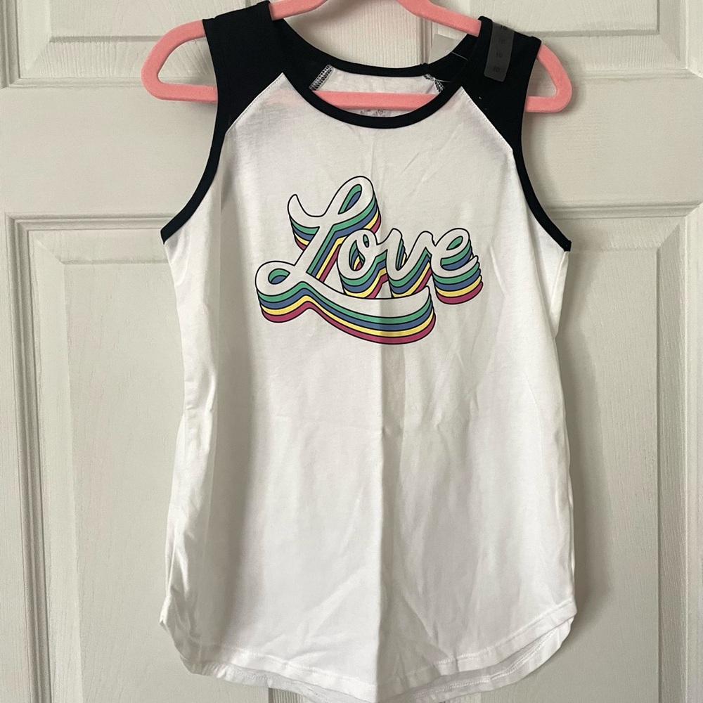 Justice Love Graphic Kids Tank Top - White and Black
